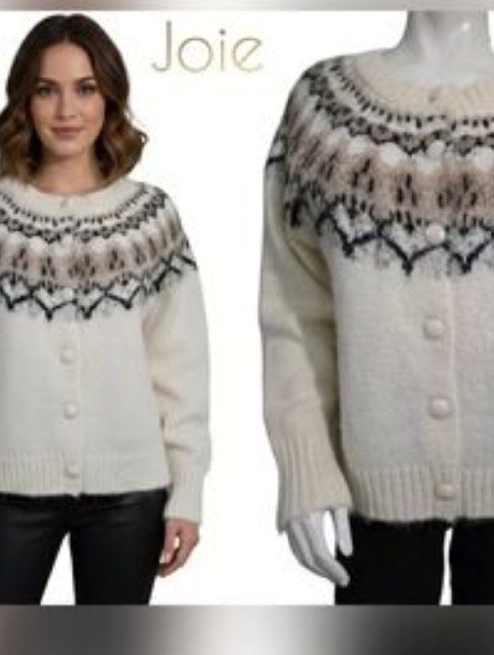 Joie Cream Fair Isle Button-Front Cardigan
